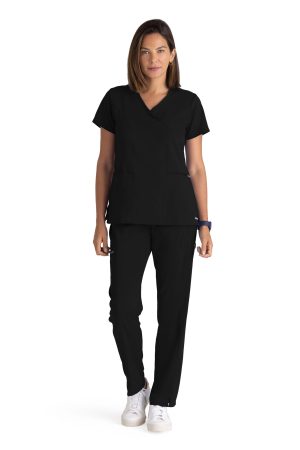 Grey's Anatomy Spandex Stretch Kim Top - 3 Pocket V-Neck Top  in Black