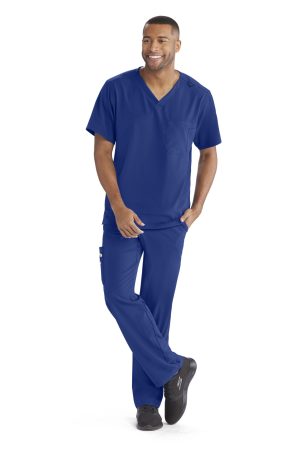 Men's V-Neck Cargo Pocket Scrub Top in Galaxy