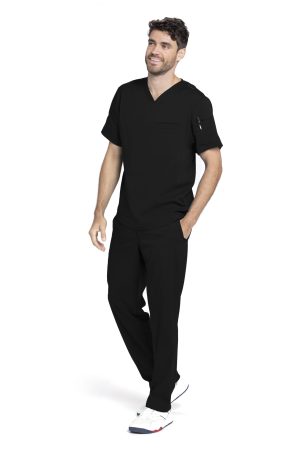 Grey's Anatomy Spandex Stretch Wesley Top - 3 Pocket Men's Scrub Top in Black