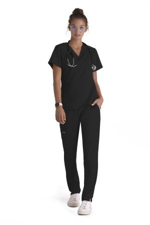 Grey's Anatomy Spandex Stretch Bree Top - V-Neck Scrub Top in Black