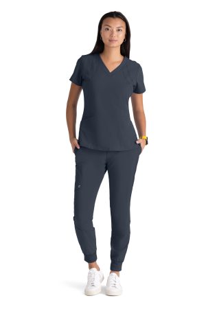 Barco One Racer Top - 4 Pocket V-Neck Breathable Scrub Top in Steel
