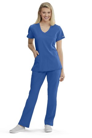 Women's Mock-Wrap V-Neck Scrub Top in New Royal