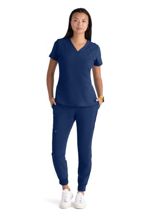 Barco One Racer Top - 4 Pocket V-Neck Breathable Scrub Top in Indigo