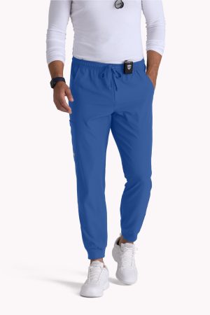 Men's Jogger Scrub Pant with Drawstring Elastic Waistband and Cargo Pocket in New Royal