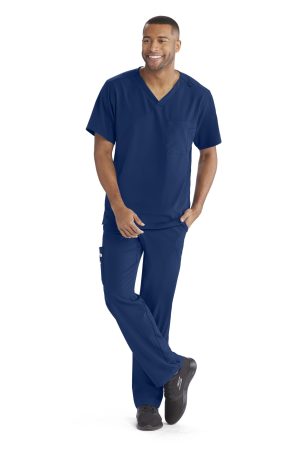 Men's V-Neck Cargo Pocket Scrub Top in Navy