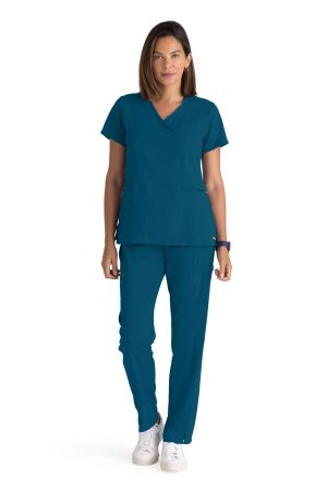 Grey's Anatomy Spandex Stretch Kim Top - 3 Pocket V-Neck Top  in Bahama