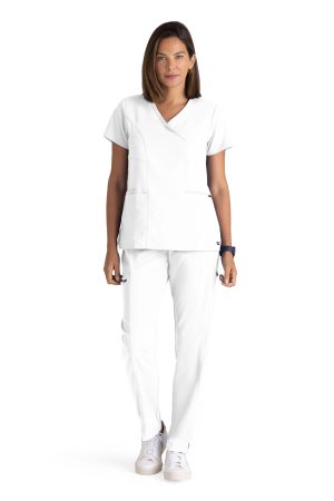 Grey's Anatomy Spandex Stretch Kim Top - 3 Pocket V-Neck Top  in White