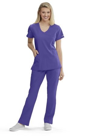 Women's Mock-Wrap V-Neck Scrub Top in New Grape