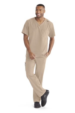 Men's V-Neck Cargo Pocket Scrub Top in New Khaki