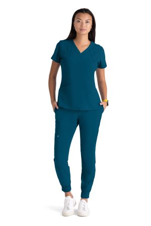 Barco One Racer Top - 4 Pocket V-Neck Breathable Scrub Top in Bahama