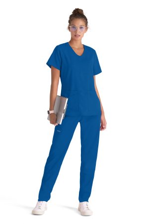 Grey's Anatomy Spandex Stretch Emma Top - 4 Pocket Scrub Top in New Royal