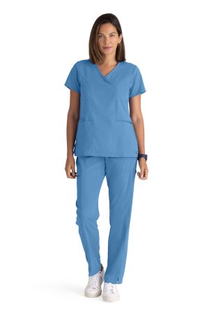 Grey's Anatomy Spandex Stretch Kim Top - 3 Pocket V-Neck Top  in Ciel Blue