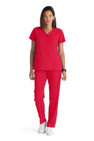 Grey's Anatomy Spandex Stretch Kim Top - 3 Pocket V-Neck Top  in Scarlet Red