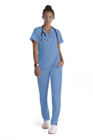 Grey's Anatomy Spandex Stretch Bree Top - V-Neck Scrub Top in Ciel Blue