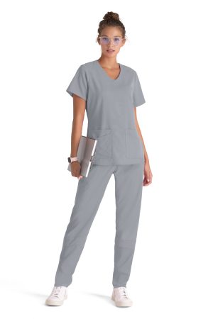 Grey's Anatomy Spandex Stretch Emma Top - 4 Pocket Scrub Top in Moonstruck