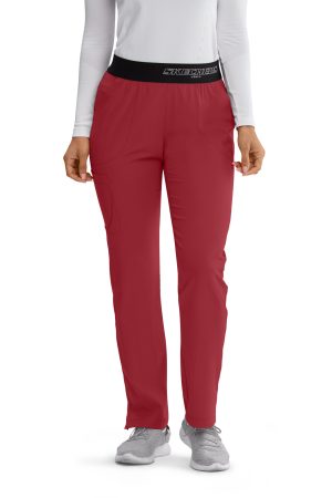 Women's Elastic Waist Cargo Scrub Pants in True Red