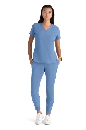 Barco One Racer Top - 4 Pocket V-Neck Breathable Scrub Top in Ciel Blue