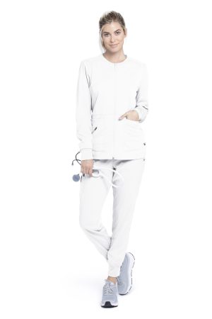 Grey's Anatomy Spandex Stretch Millie Jacket - 3 Pocket Zip Jacket in White