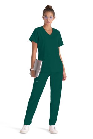Grey's Anatomy Spandex Stretch Emma Top - 4 Pocket Scrub Top in Hunter Green