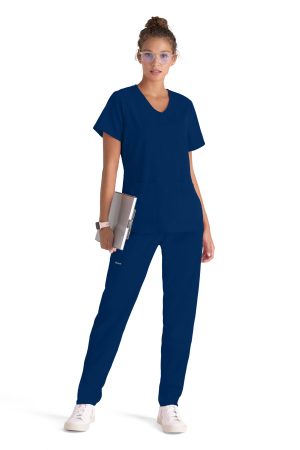 Grey's Anatomy Spandex Stretch Emma Top - 4 Pocket Scrub Top in Indigo