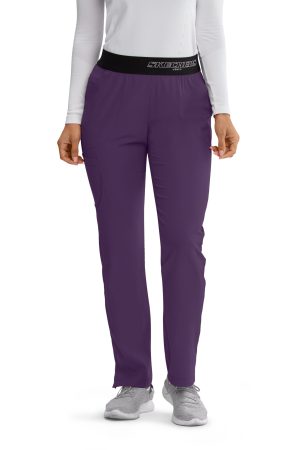 Women's Elastic Waist Cargo Scrub Pants in Eggplant