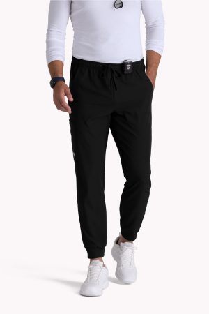 Men's Jogger Scrub Pant with Drawstring Elastic Waistband and Cargo Pocket in Black