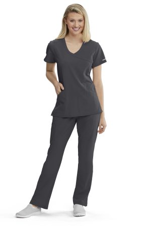 Women's Mock-Wrap V-Neck Scrub Top in Pewter