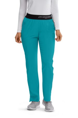 Women's Elastic Waist Cargo Scrub Pants in Teal