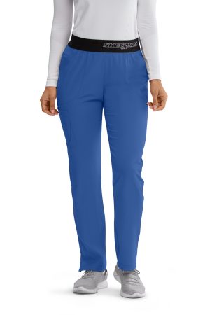 Women's Elastic Waist Cargo Scrub Pants in New Royal