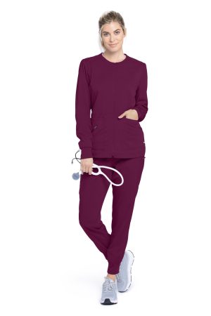 Grey's Anatomy Spandex Stretch Millie Jacket - 3 Pocket Zip Jacket in Wine