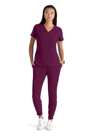Barco One Racer Top - 4 Pocket V-Neck Breathable Scrub Top in Wine