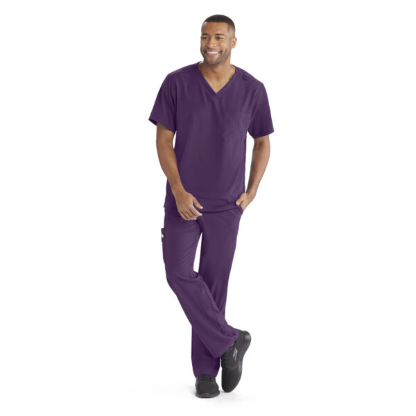 Men's V-Neck Cargo Pocket Scrub Top in Eggplant