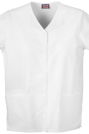 Snap Front V-Neck Top in White