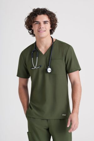 Grey's Anatomy Evolve Piped V-Neck Top in Green