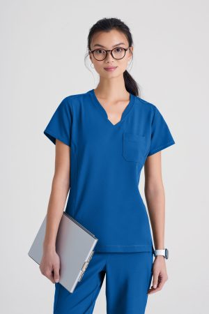 Grey's Anatomy Banded V-Neck Tuck-In Top in Blue