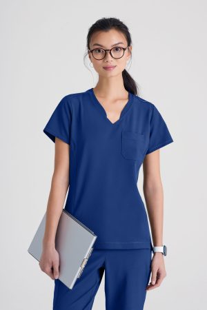 Grey's Anatomy Banded V-Neck Tuck-In Top in Blue