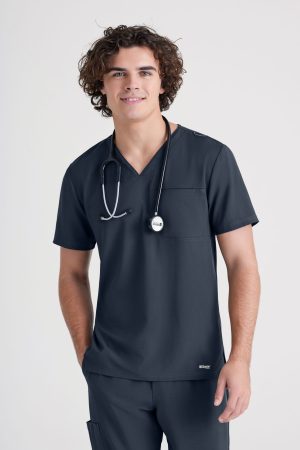 Grey's Anatomy Evolve Piped V-Neck Top in Grey