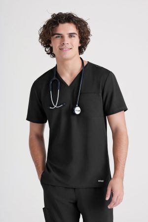 Grey's Anatomy Evolve Piped V-Neck Top in Black