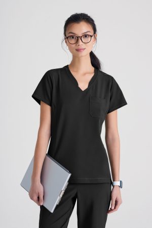 Grey's Anatomy Banded V-Neck Tuck-In Top in Black