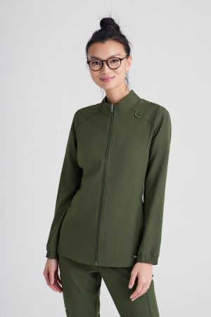 Grey's Anatomy Evolve 3 Pocket Collared Warm-Up in Green